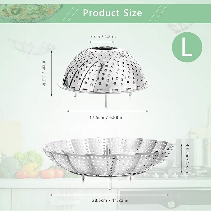 Buylorco Stainless Steel Folding Vegetable Steamer Insert Steamer Cookware for Veggie Seafood Cooking (Fit Pots 7" to 11")