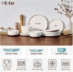 E-far 12-Piece Stoneware Dinnerware Sets, Plates and Bowls Sets for 4, Ceramic Dishware Dishes Set with Terracotta Base, Chip & Scratch Resistant, Microwave & Dishwasher Safe, Speckled White