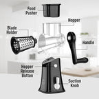 Zulay Kitchen Rotary Cheese Grater 5 Blade Cheese Shredder - Manual Hand Crank Cheese Grater With Reinforced Suction & 5 Interchangeable Drums - Easy to Use, Vegetable Chopper Round Mandoline Slicer