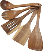 5 Pcs Natural Teak Wood Spatulas, Nonstick Wooden Spoons Premium Cooking Utensils, Heat Resistant Kitchen Utensil Set for Nonstick Cookware/Cooking Gifts