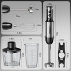 Immersion Blender Handheld Hand Blenders, 20 Speed & Turbo Mode Hand Held Blender, Heaviest Duty Copper Motor, Stainless Steel Blades, Milk Frother Wand, Whisk, 600ml Beaker, 500ml Chopper (Black)