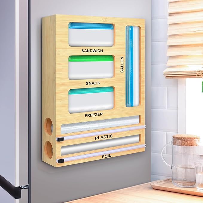 Magnetic Food Bag Storage Organizer for Drawer or Refrigerator, Compatible with Gallon,Quart, Sandwich, Snack & Variety Size Bags