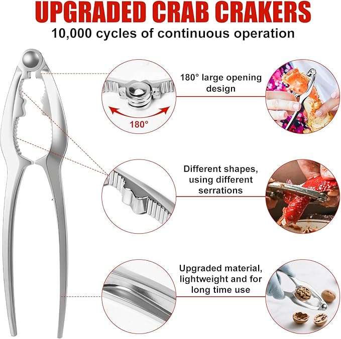 2026 Upgraded 8PCS Seafood Tool Set, Includes 2 Crab Leg Crackers, 2 Stainless Steel Crab Forks, 2 Lobster Shellers, 1 Crab Scissors and 1 Storage Box, Nut Crackers for Crab Legs (8 Pcs)