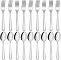 Unokit 24-Piece Spoons and Forks Set Silverware Set - Forks and Spoons Food Grade Stainless Steel Silverware for Home, Kitchen and Restaurant, 12-Fork and 12-Spoon, Mirror Polished&Dishwasher Safe