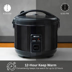 Tiger JNP-S15U-KY 8 Cup Capacity White Rice Cooker with Non-Stick Inner Pot, Retractable Power Cord, and Keep Warm up to 12 hours (Obsidian Black)
