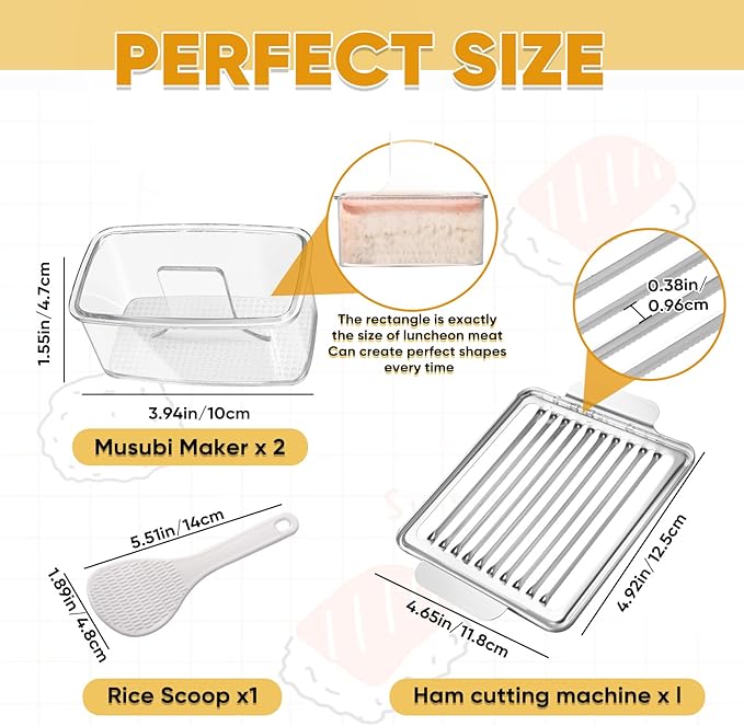 Musubi Press Mold Kit, 2 Pack Clear Musubi Maker with Stainless Steel 304 Luncheon Meat Slicer for SPAM (Clear)