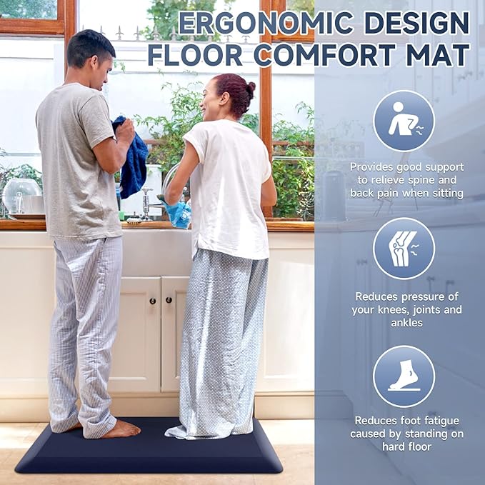 4/5 Inch Thick Kitchen Mats for Floor, StepRite Kitchen Rug for Standing Desk, Non-Slip, Thicker, Stain & Water Resistant, Comfort Anti Fatigue Floor Mat for Home, Kitchen, Office - Blue,70 * 24''