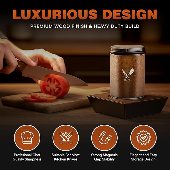 Rolling Knife Sharpener, Ergonomic Cylindrical Design, Heavy Dutty 600,1000 Daimond & 6000 Grit Replacement Disc, 4 Precision Angles, Knife Sharpening Kit for All Kind of Knives