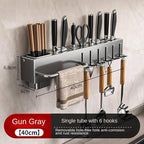 New Multi-Functional Kitchen Rack Home Wall-Mounted Knives Chopstick and Spoon Storage Rack Punch-Free cookware draining Rack, 30, Black