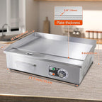 22" Commercial Electric Griddle,Electric Countertop Flat Top Griddle,110V 1600W Electric Flat Top Grill,Non-Stick Restaurant Teppanyaki Stainless Steel Grill,Adjustable Temperature Control