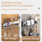 Hanging Wall Mount Knife Wall Mount,Kitchen Utensil Hanger,Space-Saving Kitchen Utensil Rack with Hooks,Kitchen Storage Shelf for Utensils Spatula Spoon, Easy to Clean (Black, 50CM+10Hook)