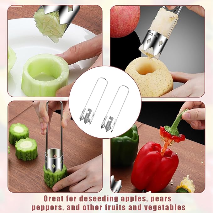 2 Pcs Pepper Corer,Multifunctional Fruit And Vegetable Core Remover,Stainless Steel Fruit And Vegetable Tool,Bell,Corer Tool Kitchen For Pepper, Pineapple, Pear, Apple Corer