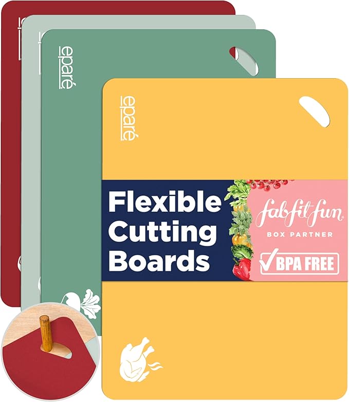Eparé Extra Thick Flexible Folding Cutting Boards for Kitchen - Set of 4 Hangable & BPA Free Large Chopping & Cutting Mats for Cooking – Non Slip Cutting Sheets for Kitchen