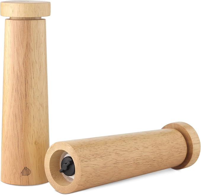 Navaris Salt and Pepper Mill Set - Adjustable Rubber Wood Salt and Pepper Grinders Shakers with Ceramic Grinding Core for Home, Restaurants - Design 1