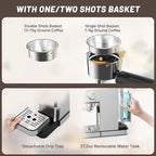 20 Bar Espresso Machine, Semi-Automatic Espresso Machine with Milk Frother, Compact Espresso Coffee Maker For Café-Quality Lattes and Cappuccinos at Home & Office