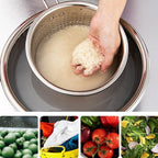 Stainless Steel Perforated Metal Colander Strainer with Long Red Handle Sieve Sifters Use for Kitchen Food Pasta Noodles Spaghetti Vegetables Silver - 10.24 inch (C072-Mer-26)