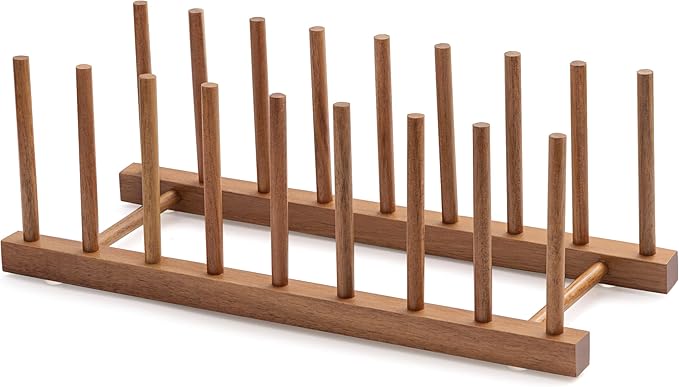 HBlife Acacia Wooden Dish Dying Rack Pot Lid Plate Organizer Holder for Cabinet, Cutting Board Stand Drainer Storage Plate Rack for Dish, Pot Lid, Bowl, Cup, Cutting Board and Books