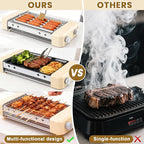 Electric Hot Dog Roller 3 in 1 Indoor Grills Portable with Non-stick & Smokeless Removable Grill & BBQ Griddle Plate, Stainless Sausage Grill Cooker Machine Fits 9 Sausage for Family Party