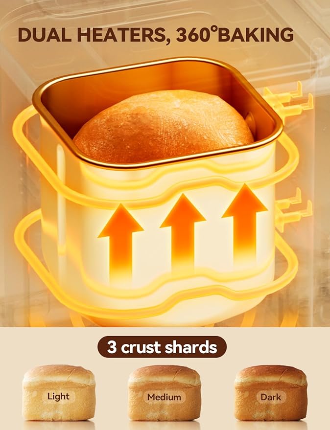 Neretva Bread Maker, 20-IN-1 2LB Bread Machine Dual Heater Bread Maker Machine Automatic with Nonstick Ceramic Pan, 15H Timer & 1H Keep Warm Set, Low Noise, Stainless Steel Breadmaker Recipe-Silver
