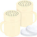 CUSINIUM 10oz Beige Stainless Steel Salt Pepper Dredge Shakers - With Plastic Cap - With Handle - Pack of 2