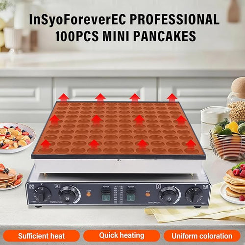 100PCS Mini Dutch Pancake Baker, Electric Waffle Maker Machine Nonstick, Poffertjes Maker Dorayaki Baker 1.8 Inches for Home and Restaurants, 110V, 3400W