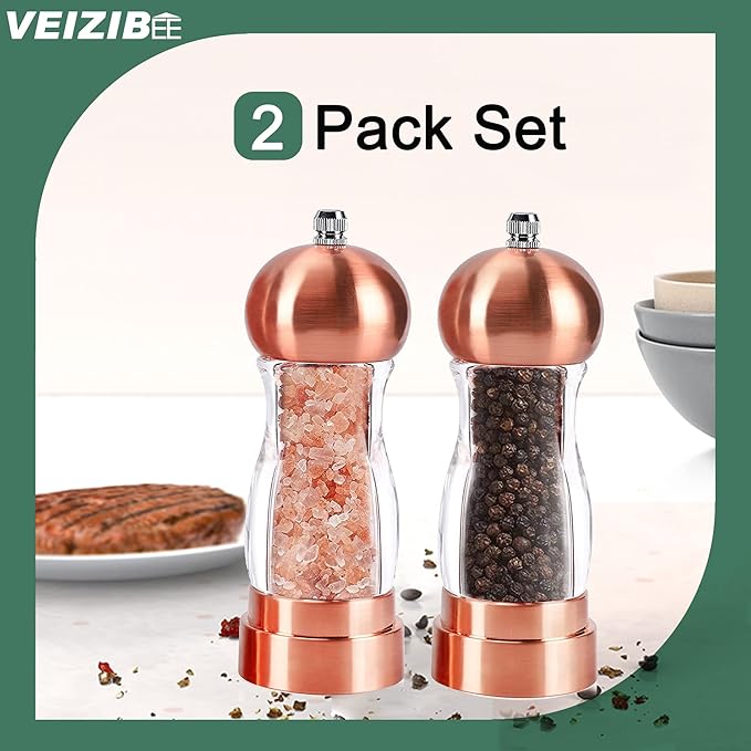 Salt and Pepper Grinder Set Classical Hand Shake Pepper Mill Set Gorgeous Salt Grinder Set Rosy, Ceramic Blades With Adjustable Coarseness, Enjoy Best Fresh Ground Pepper Sea Salts Various spices
