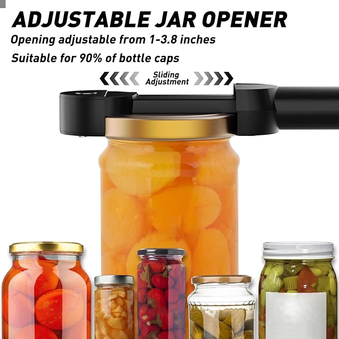Jar Opener Bottle Opener for Seniors with Arthritis, Multi Retractable Magnetic Can Opener, Jar Grippers for Opening Jars, Kitchen Gadgets for Weak Hands and Senior Arthritis (Black)