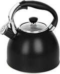 Rorence Stainless Steel Tea Kettle: 2.6 Quart Whistling Kettle for Stove Top with Capsule Bottom & Heat-resistant Glass Lid – Matte Black