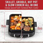 Slow Cooker, Techwood 7.5-Quart Multi-Cooker with 5-Level Heat Settings, Come with Non-stick Skillet Pan & Cooking Pot, Dishwasher Safe, Black