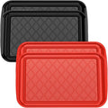 Serving Trays for Party - Set of 4, Large Serving Platters for Raw and Cooked Food, Dishwasher Safe, 17×10.5-inch Stackable Plastic Party Supplies for Grilling, BBQ, Meal Prep (Red, Black)