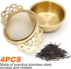 304 Stainless Steel Tea Drain Strainer Tea Filter Mesh Tea Drip Bowls Teapot Strainer With Petal Handles Tea Divider, Pack Of 4