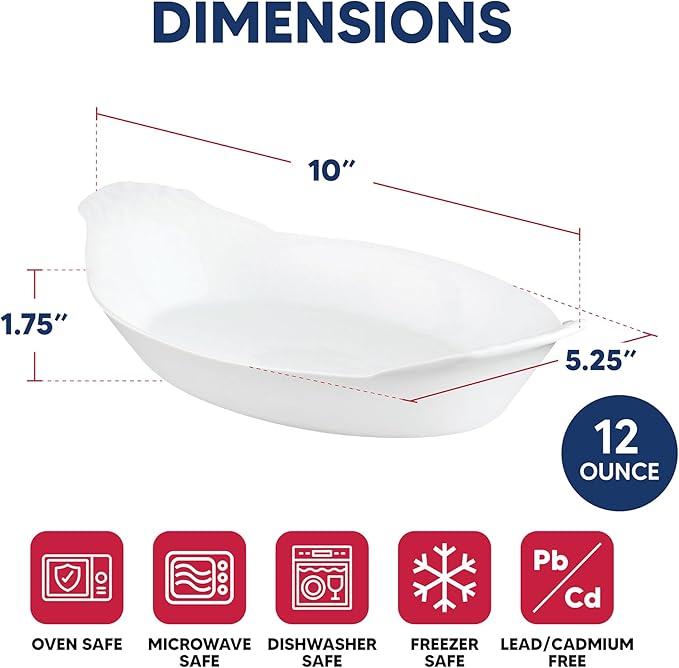 HIC Kitchen HIC Kitchen Oval Au Gratin Baking Dish Set, Fine White Porcelain, 10-Inch, Set of 4 Au Gratin Baking Dish Set, Fine White Porcelain, 10-Inch, Set of 4