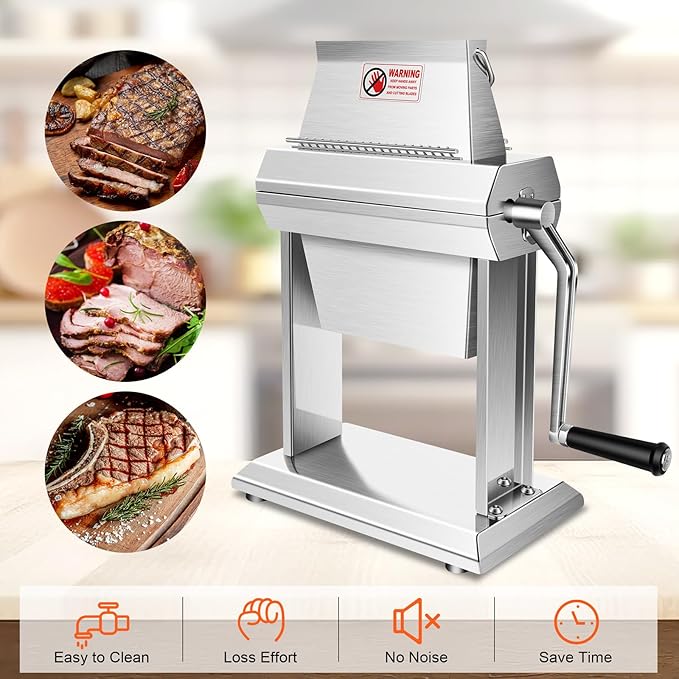 YBSVO Commercial Meat Tenderizer Machine - Heavy Duty Stainless Steel Manual Cuber with 40 Sharp Blades - Hand Crank Steak & Venison Tenderizing Tool for Butchers, Hunters & Kitchens (7" Wide Feed)