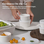 DOWAN Ramekins with lids 4 oz, Creme Brulee Ramiken Oven Safe, Ceramic Baking Bowls Souffle Dishes, Custard Cups Charcuterie Boards Bowls Dipping Sauces, Set of 6, White