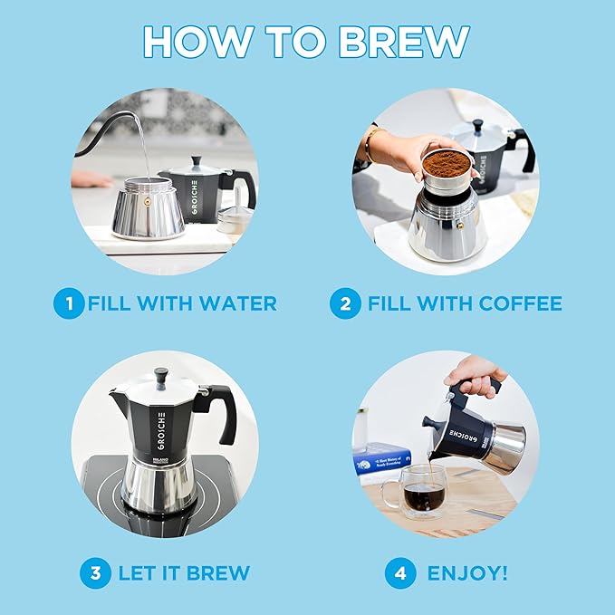 GROSCHE Milano Induction Stovetop Espresso Maker Moka Pot for Greca, Induction, Electric & Gas Stoves, Dishwasher Safe Stovetop Espresso Maker | 6 Espresso Cup, Black
