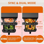 10L Double Stack Air Fryer, Dual Basket Vertical Air Fryer with 10-in-1 Presets, Bake/Roast/Dehydrate, SYNC & DUAL Cooking Modes, Double View Window, Black