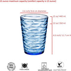 14-ounce Plastic Tumblers, Acrylic Drinking Glasses, set of 6 Blue Reusable Plastic Cups, Stackable, BPA-Free, Shatter-Proof, Dishwasher-Safe