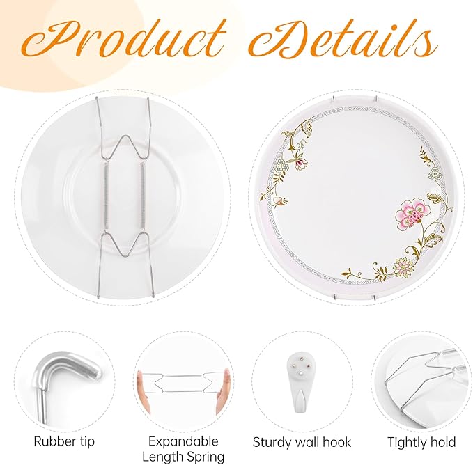 3 Pack Plate Hangers for The Wall, Suitable for 10-14 inch Art Plate, Stainless Steel Invisible Heavy Duty Wire Plate Holder with Wall Hooks, Plate Hangers for Displaying Plates, Platter, Dish, Silver