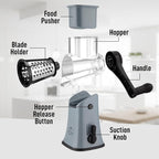 Zulay Kitchen Rotary Cheese Grater 5 Blade Cheese Shredder - Manual Hand Crank Cheese Grater With Reinforced Suction & 5 Interchangeable Drums - Easy to Use, Vegetable Chopper Round Mandoline Slicer