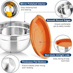 TeamFar Mixing Bowls with Lids, 5PCS Stainless Steel Metal Salad Bowl with 3 Grater Attachments, for Cooking, Prepping, Serving, Healthy, Airtight Lids & Easy Clean - 0.7/1 / 1.5/2.6/4.6QT