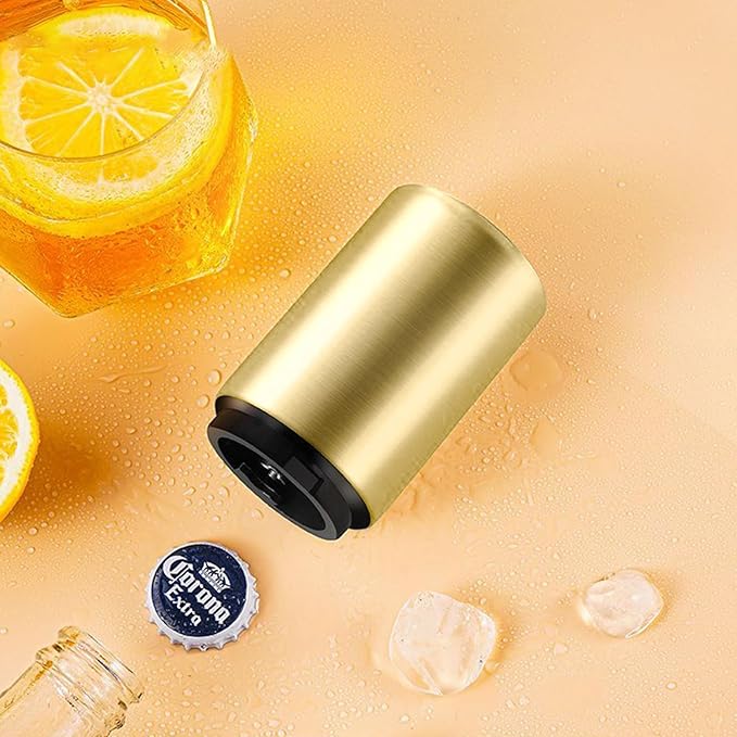 Automatic Bottle Opener Bottle Cap Opener Beer Bottle Opener Destapadores de Cerveza, Down-Pop Off Beer Bottle Openers with Magnetic Cap Catcher, Home Bars Kitchen Cool Bartender Tools（Gold）