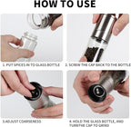 Original Stainless Steel Pepper Grinder or Salt Mill 1pk - Coarseness Adjustable Sea Salt Grinder or Pepper Mill Grinder - Small Manual Salt Pepper Shakers with Glass Container