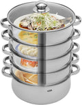 5-Tier Stainless Steel Steamer, 28cm Stackable Steamer with Clear Visible Lid, Large Capacity Cookware Steaming Pots for Bread, Dumplings, Vegetables