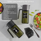 2-IN-1 500ml/17oz Light-Blocking Dark Oil Sprayer for Cooking with Sticker, Dark Green Glass Olive Oil Dispenser Bottle for Kitchen, Even Spray with Portion Control, Perfect for Air Fryer, BBQ - Black