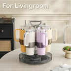 Rotating Coffee Bar Accessories Organizer, 2-Tier Lazy Susan Cup Holder for Stanley 40oz Tumbler with Handle, Countertop Drying Rack Station with Divided Tray for K-Cups, Snacks & Mugs