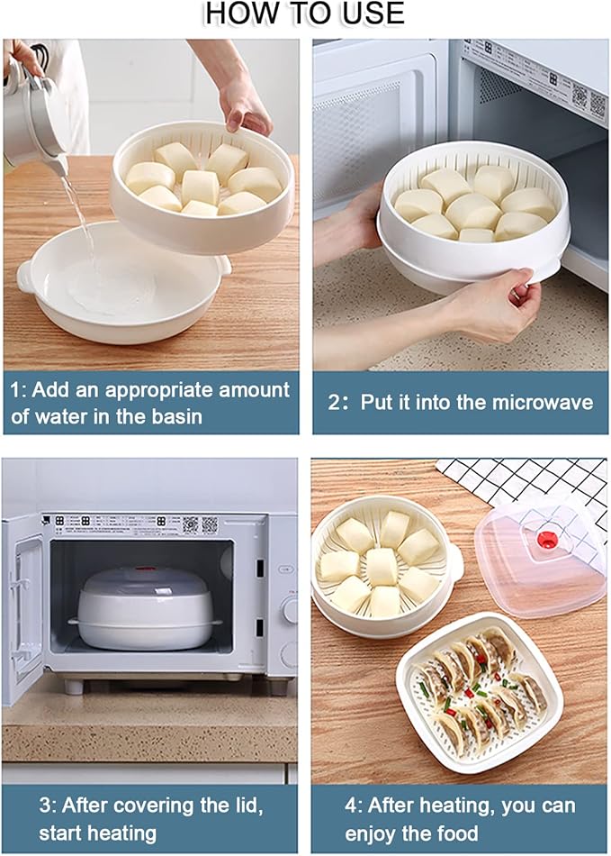 Microwave Vegetable Steamer, Microwave Steamer for Vegetables, Microwave Heating Bowl, Micro Cookware for Cooking (3 - Layer)