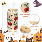ANOTION Halloween Cups, 18oz Ghost Pumpkin Iced Coffee Mason Jar Mugs, Glass Tumbler with Lids Straws Gift Bags, Boo Basket Stuffers, Halloween Party Home Decorations & Gifts for Women Adults Kids