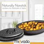 Millvado Roasting Pan With Lid, Turkey Roaster Pan, 13" Granite Oven Roaster Oval Shaped Speckled Enamel on Steel Cookware