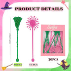 20 Pack Pink and Green Party Decrations, Princess and Witch Party Accessories, Green Witch Broomstick and Glitter Pink Princess Wand Cocktail Stir Sticks for Themed Parties (Drink Stirrers)