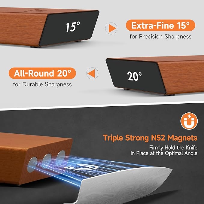 Rolling Knife Sharpener, Diamond & Ceramic Disc, 15° & 20° Magnetic Angle, Fast & Safe for Any Hardness, Sharpening Kit for Kitchen & Pocket Knives, Razor-Sharp Edge, Leather Strop, Premium Kit
